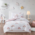 Mi Zone Kids Mia Pink Rainbow With Metallic Printed Stars Complete Bed And Sheet Set