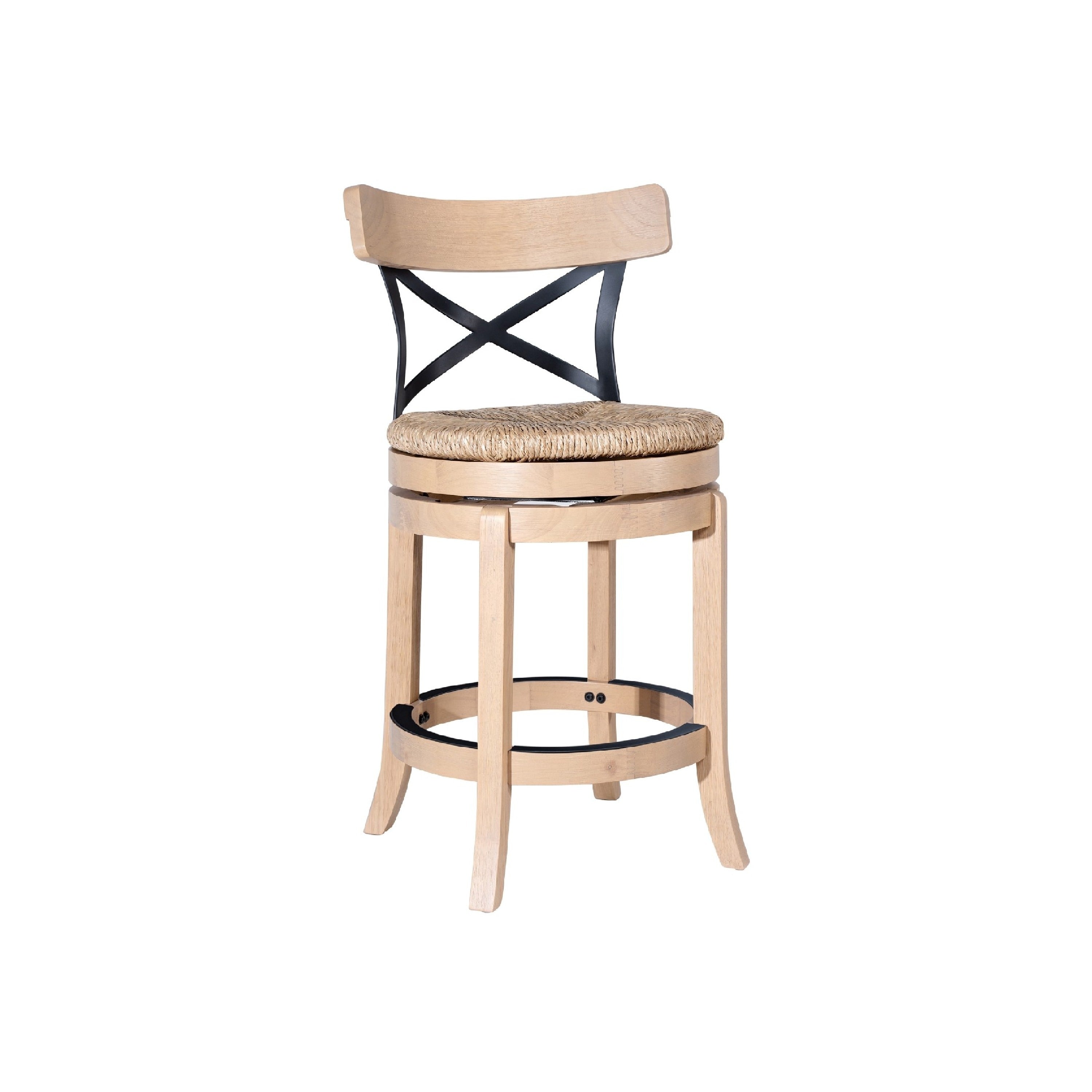 Mia Swivel Counter Chair Black Metal Cross Back Blonde Oak Brown