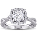 Moissanite By Miadora 10K White Gold Moissanite Halo Crossover Engagement Ring