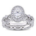 Moissanite By Miadora 10K White Gold Oval And Round Cut Moissanite Halo Infinity Bridal Set