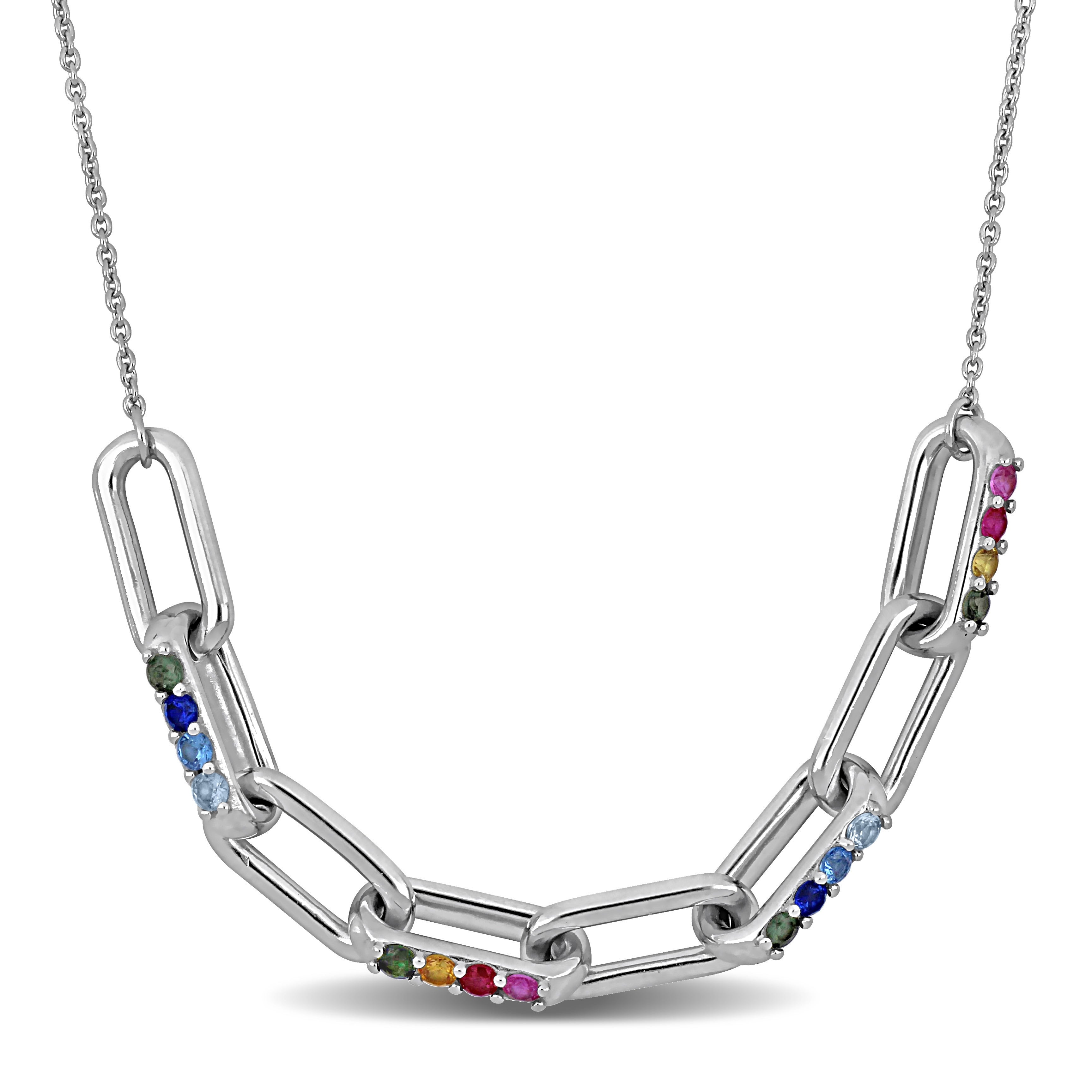 Miadora 1 1 4Ct Tgw Multi Gem Link Necklace Sterling Silver 18 2In