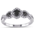 Miadora 1 2 Ct Black And White Diamond 3 Stone Ring With 10K White Gold Band