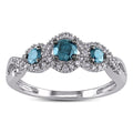 Miadora 1 2Ct Blue And White Diamond Tw 3 Stone Ring 14K White Gold Rhodium Plated