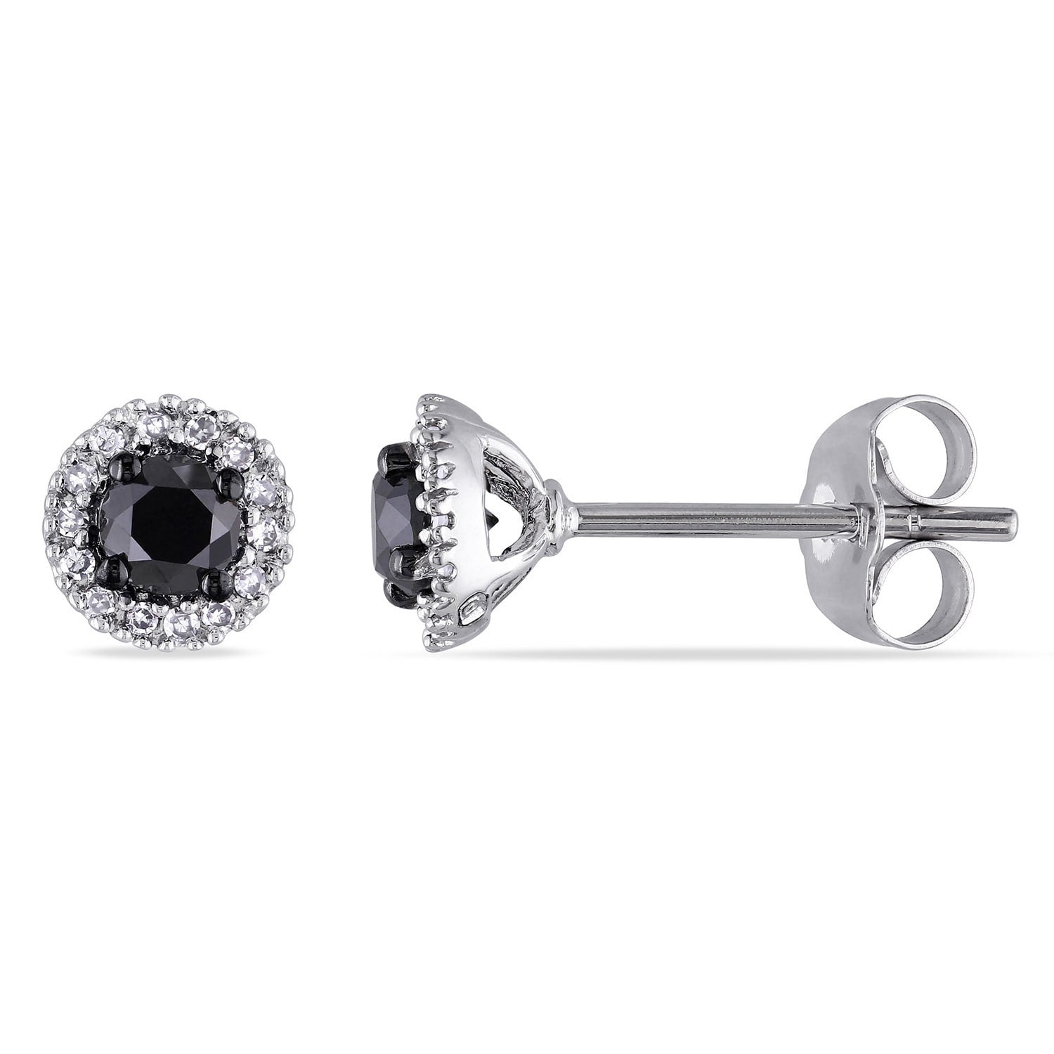 Miadora 1 2Ct Tdw Black And White Diamond Halo Stud Earrings In Sterling Silver