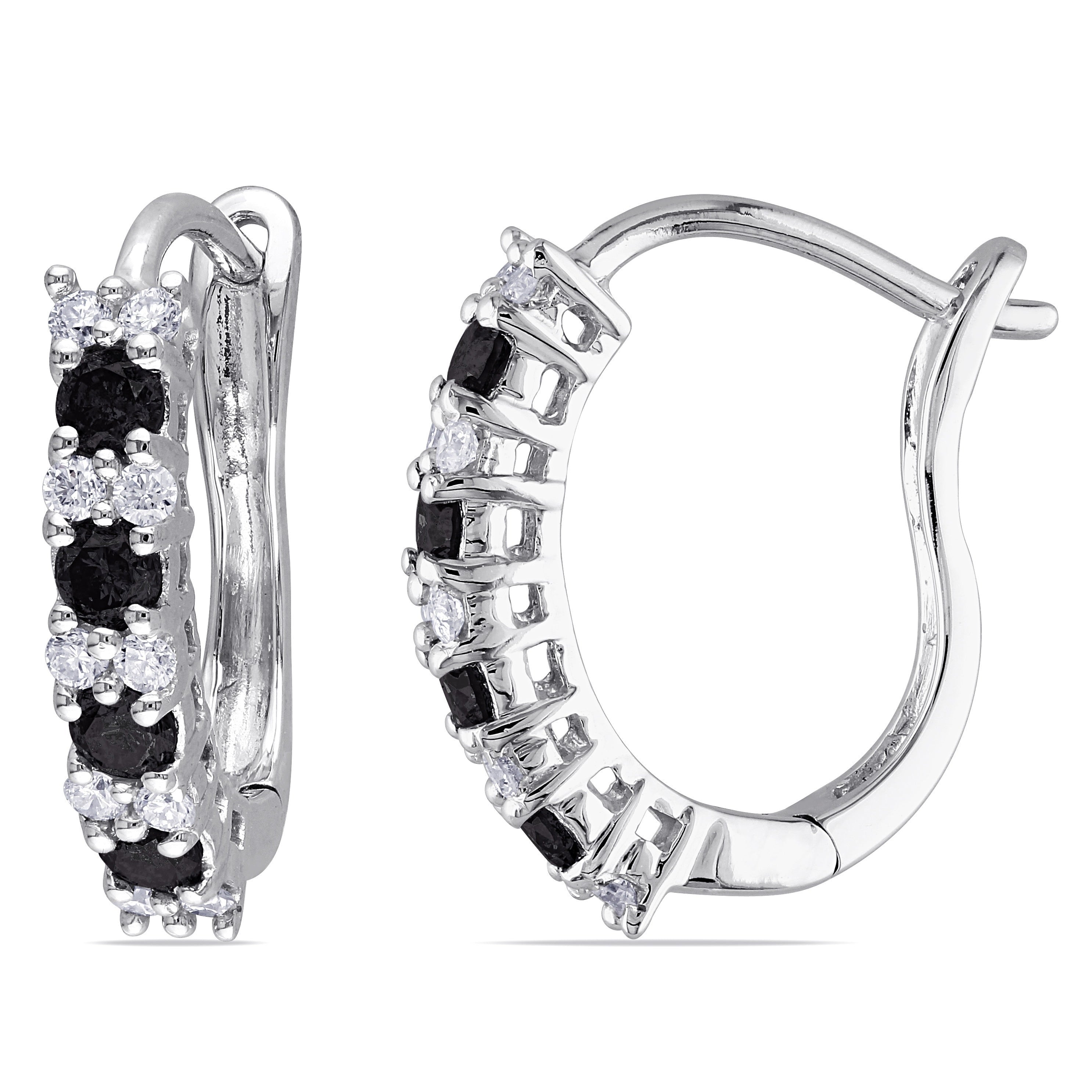 Miadora 10K White Gold 1 2Ct Tdw Black And White Diamond Hoop Earrings