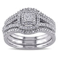 Miadora 1 2Ct Tdw Princess And Round Cut Diamond Halo Split Shank Bridal Set In Sterling Silver
