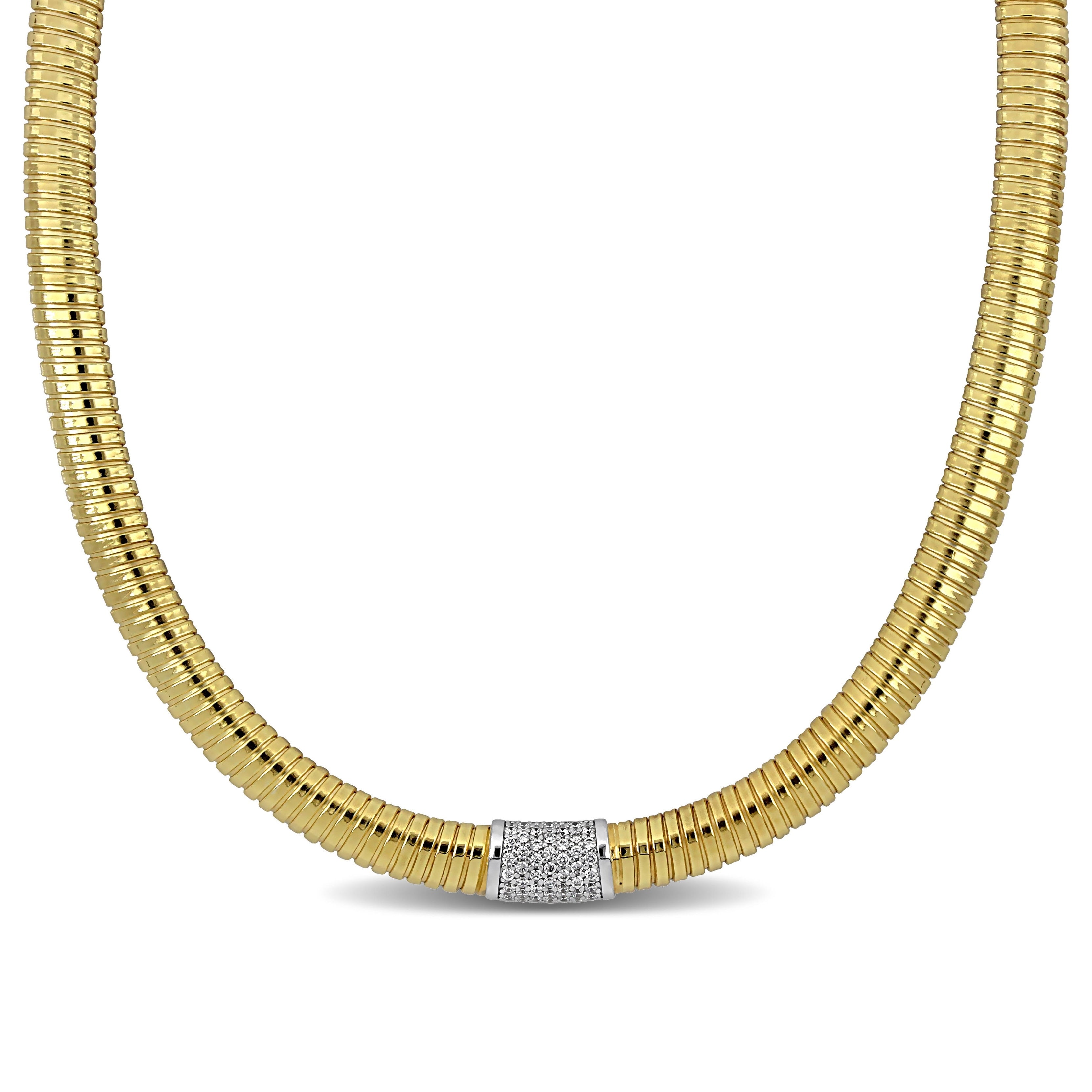 Miadora 1 2Ct Tgw Cubic Zirconia Bombe Omega Necklace Two Tone Sterling Silver