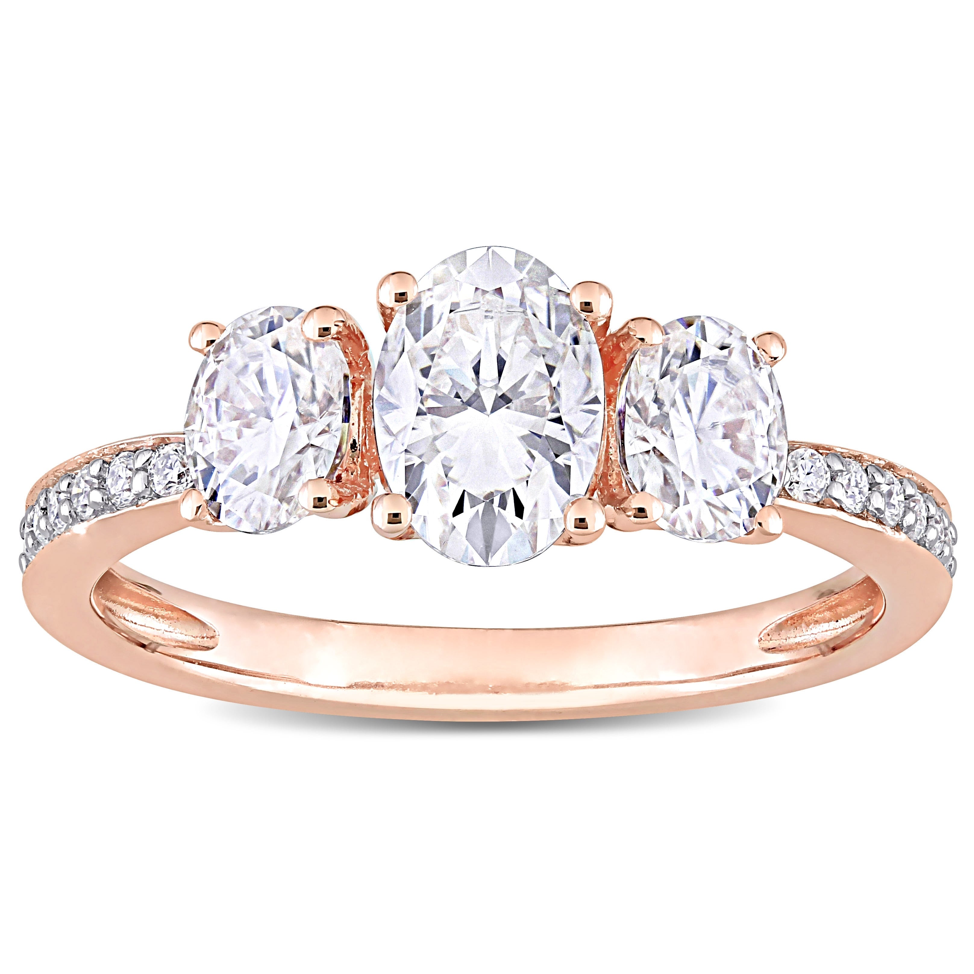 Miadora 10K Rose Gold 1 4 5Ct Tgw Created White Moissanite 3 Stone Engagement Ring