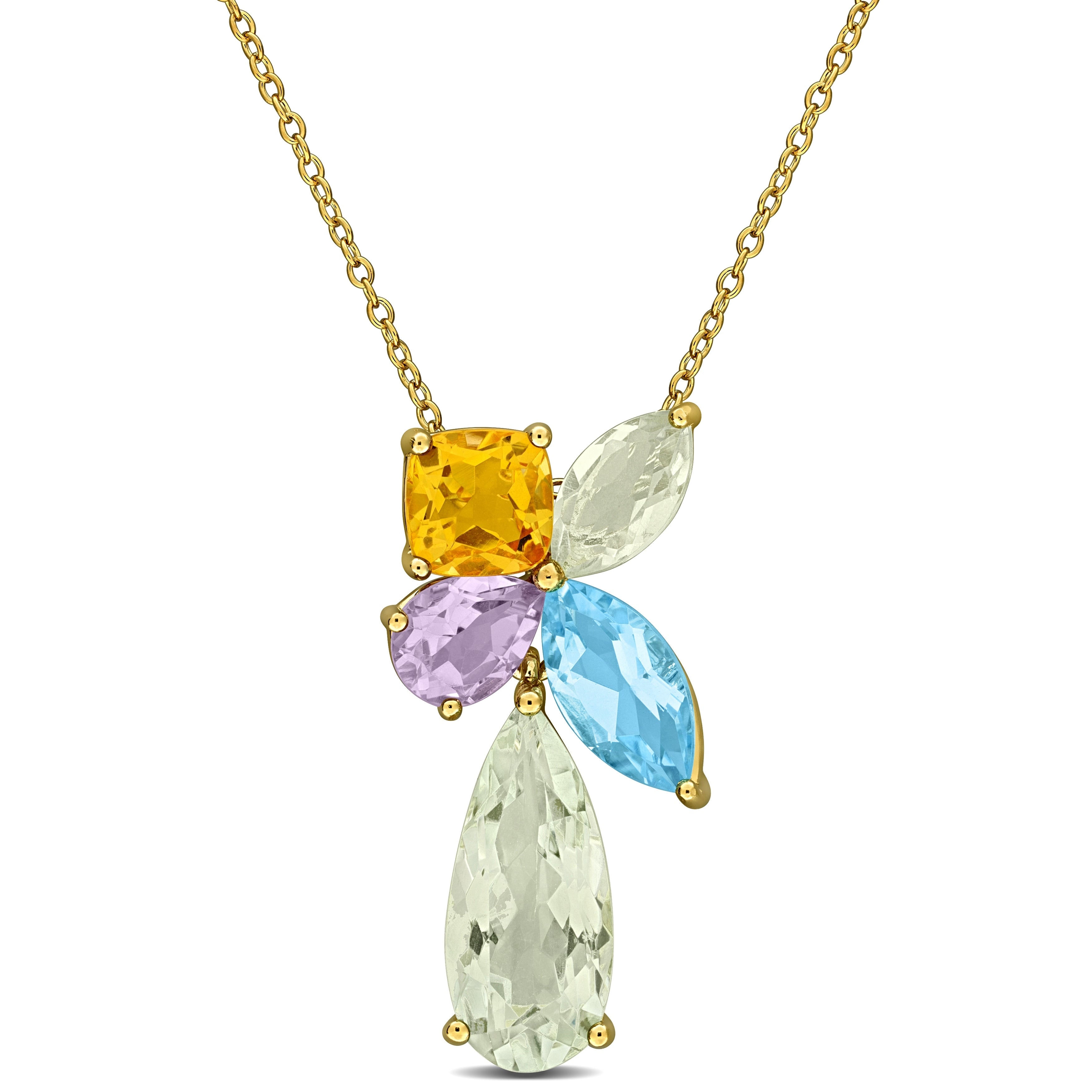 Miadora 10 1 7Ct Tgw Multi Gem Cluster Pendant With Chain Yellow Silver