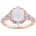 Miadora 10K Rose Gold Cushion Opal White Sapphire And Diamond Accent Vintage Halo Engagement Ring