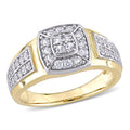 Miadora 10K 2 Tone White Yellow Gold Mens Created White Sapphire Cluster Halo Wedding Band Ring