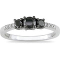 Miadora 10K Gold 1 2Ct Tdw Black And White Diamond Three Stone Ring