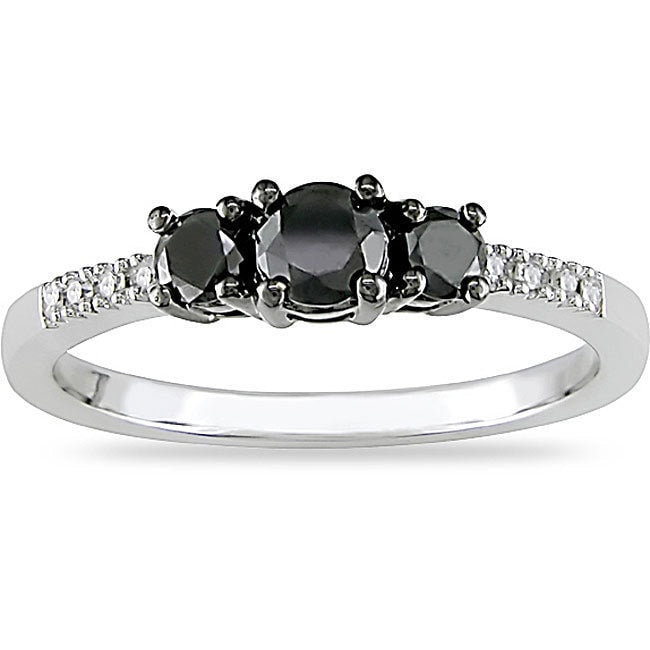 Miadora 10K Gold 1 2Ct Tdw Black And White Diamond Three Stone Ring