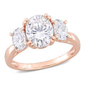 Miadora 10K Gold 3Ct Tgw Oval Cut Created White Moissanite 3 Stone Engagement Ring