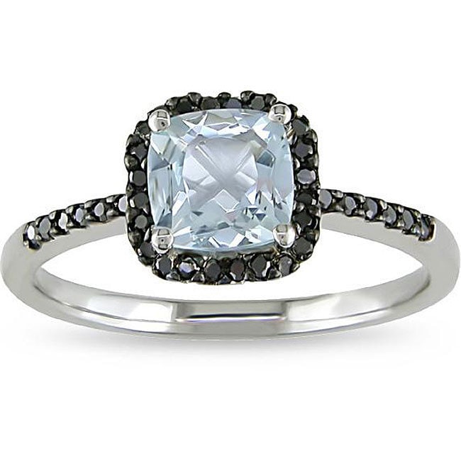 Miadora 10K Gold Aquamarine And 1 6Ct Tdw Black Diamond Ring