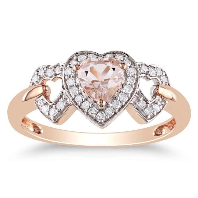 Miadora 10K Pink Gold Morganite And 1 8Ct Tdw Diamond Heart Ring G H I2 I3