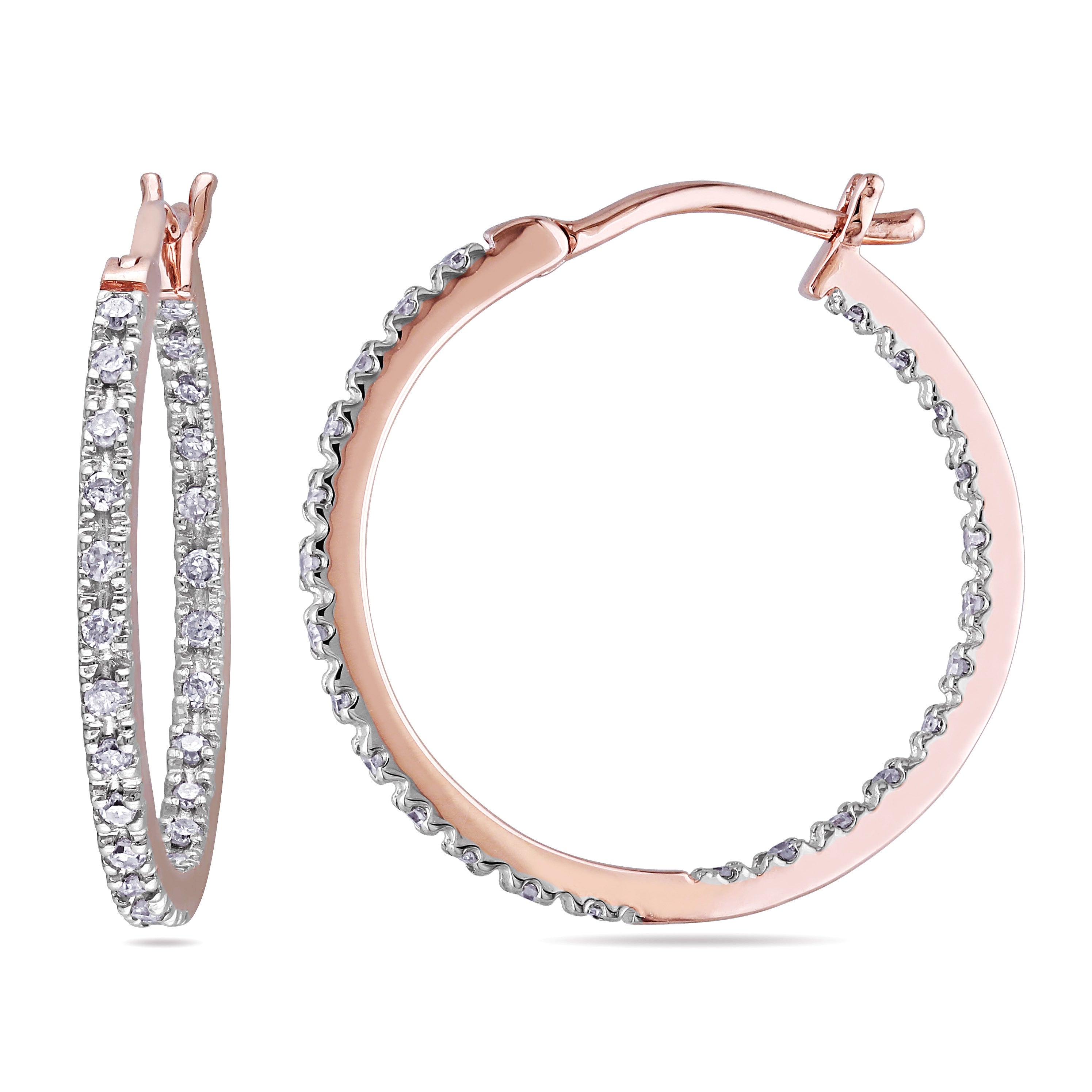 Miadora 10K Rose Gold 1 4Ct Tdw Diamond Hoop Earrings