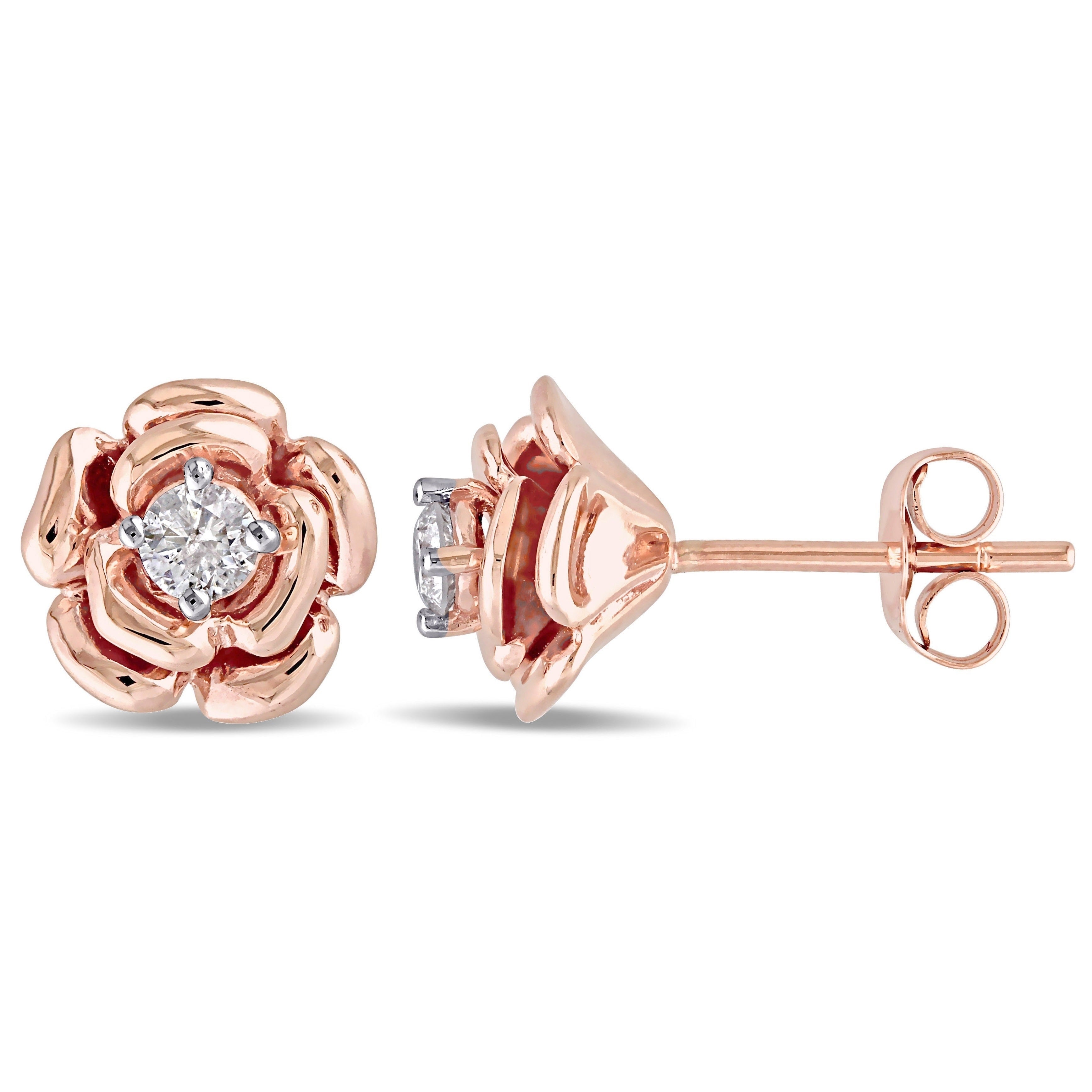 Miadora 10K Rose Gold 1 5Ct Tdw Diamond Flower Earrings