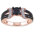 Miadora 10K Rose Gold 1Ct Tdw Black And White Diamond Split Shank Engagement Ring