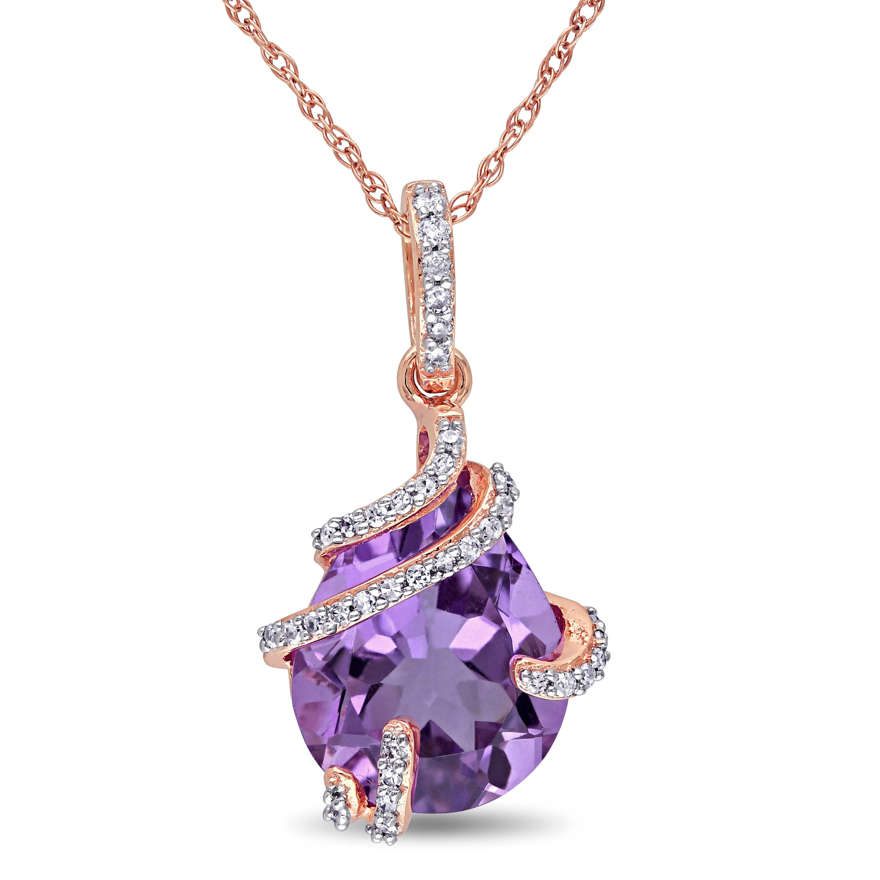 Miadora 10K Rose Gold Amethyst And 1 8Ct Tdw Diamond Bypass Teardrop Necklace G H I2 I3