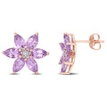 Miadora 10K Rose Gold Amethyst And Diamond Accent Floral Stud Earrings 14 Mm X 14.25 Mm X 3 Mm