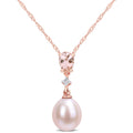 Miadora 10K Rose Gold Cultured Fw Pink Pearl Morganite Diamond Accent Teardrop Necklace 9 9.5Mm