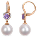 Miadora 10K Rose Gold Cultured Freshwater Pearl 1 5Ct Tdw Diamond Amethyst Heart Drop Earrings 11 12Mm