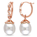 Miadora 10K Rose Gold Cultured Freshwater Pearl And Diamond Accent Dangle Earrings 9 9.5 Mm