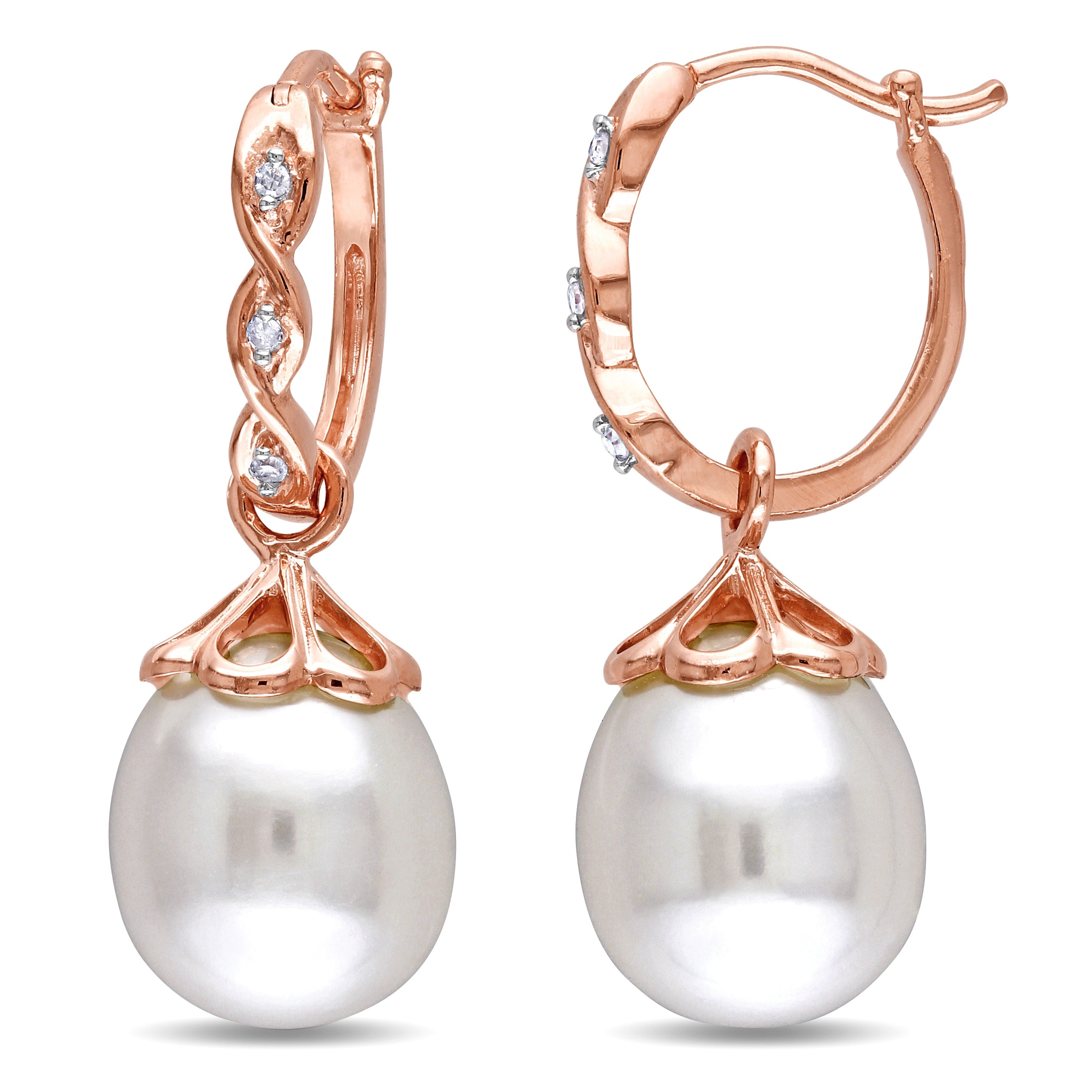 Miadora 10K Rose Gold Cultured Freshwater Pearl And Diamond Accent Dangle Earrings 9 9.5 Mm