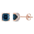 Miadora 10K Rose Gold Cushion London Blue Topaz And Diamond Accent Solitaire Stud Earrings 6.7 Mm X 6.7 Mm X 6.1 Mm