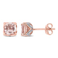Miadora 10K Rose Gold Cushion Cut Morganite Diamond Accent Solitaire Stud Earrings 6.5Mm X 6.5Mm X 5.7Mm