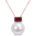 Miadora 10K Rose Gold Freshwater Cultured Pearl Garnet Solitaire Drop Necklace 11 12Mm