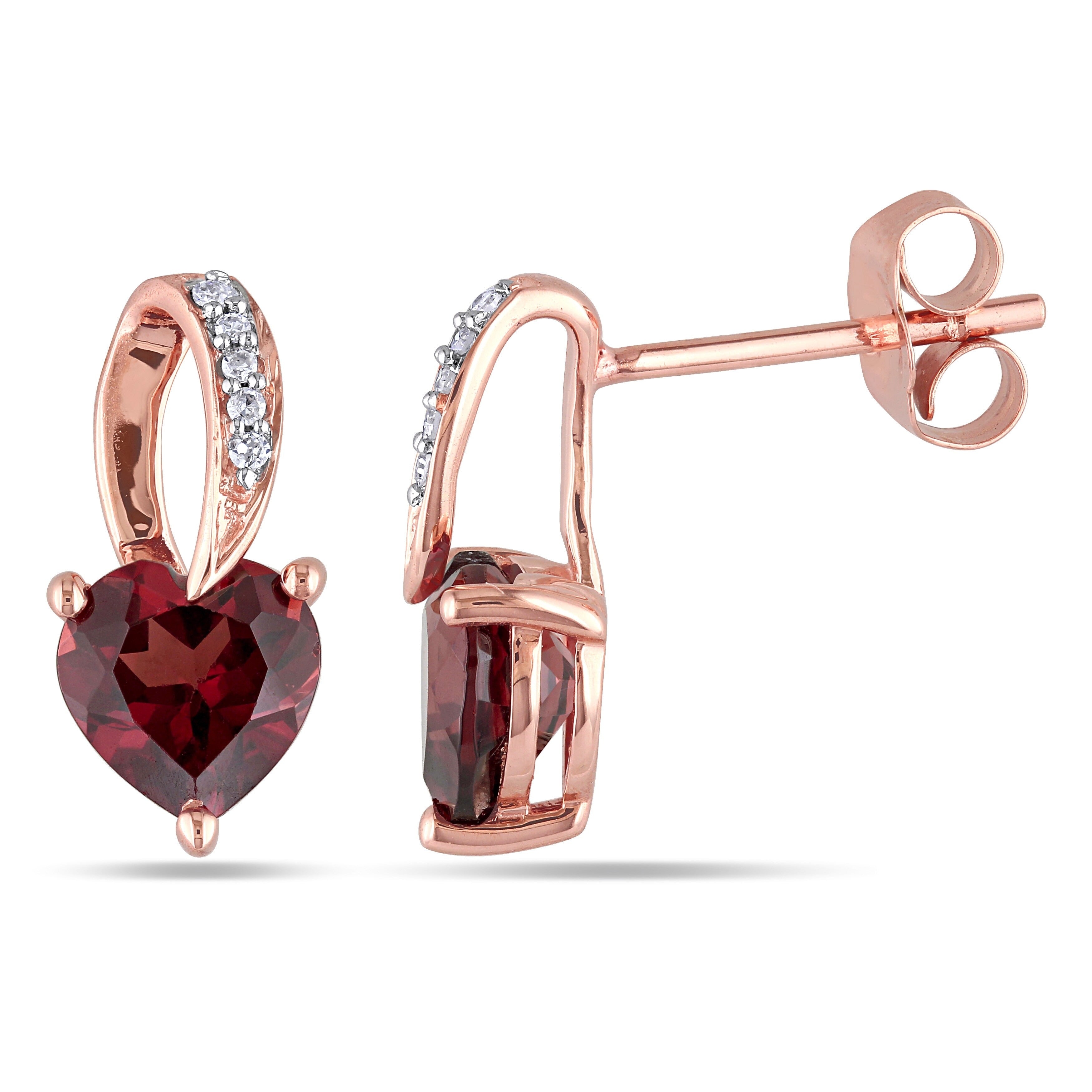 Miadora 10K Rose Gold Garnet And Diamond Accent Heart Earrings