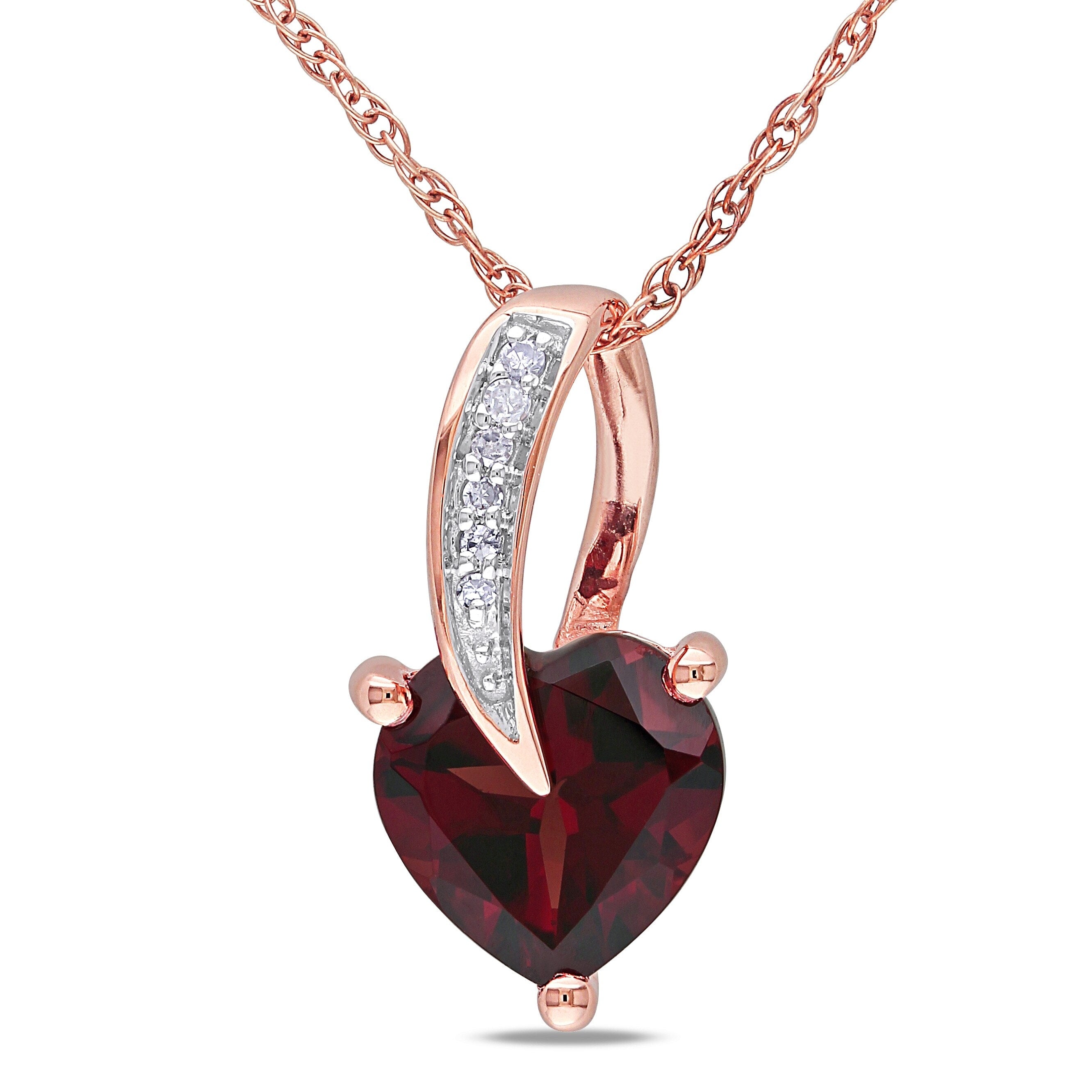 Miadora 10K Rose Gold Garnet And Diamond Accent Heart Necklace
