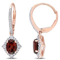 Miadora 10K Rose Gold Garnet White Sapphire And 1 5Ct Tdw Diamond Halo Leverback Earrings 25.6Mm X 9.6Mm X 13.7Mm