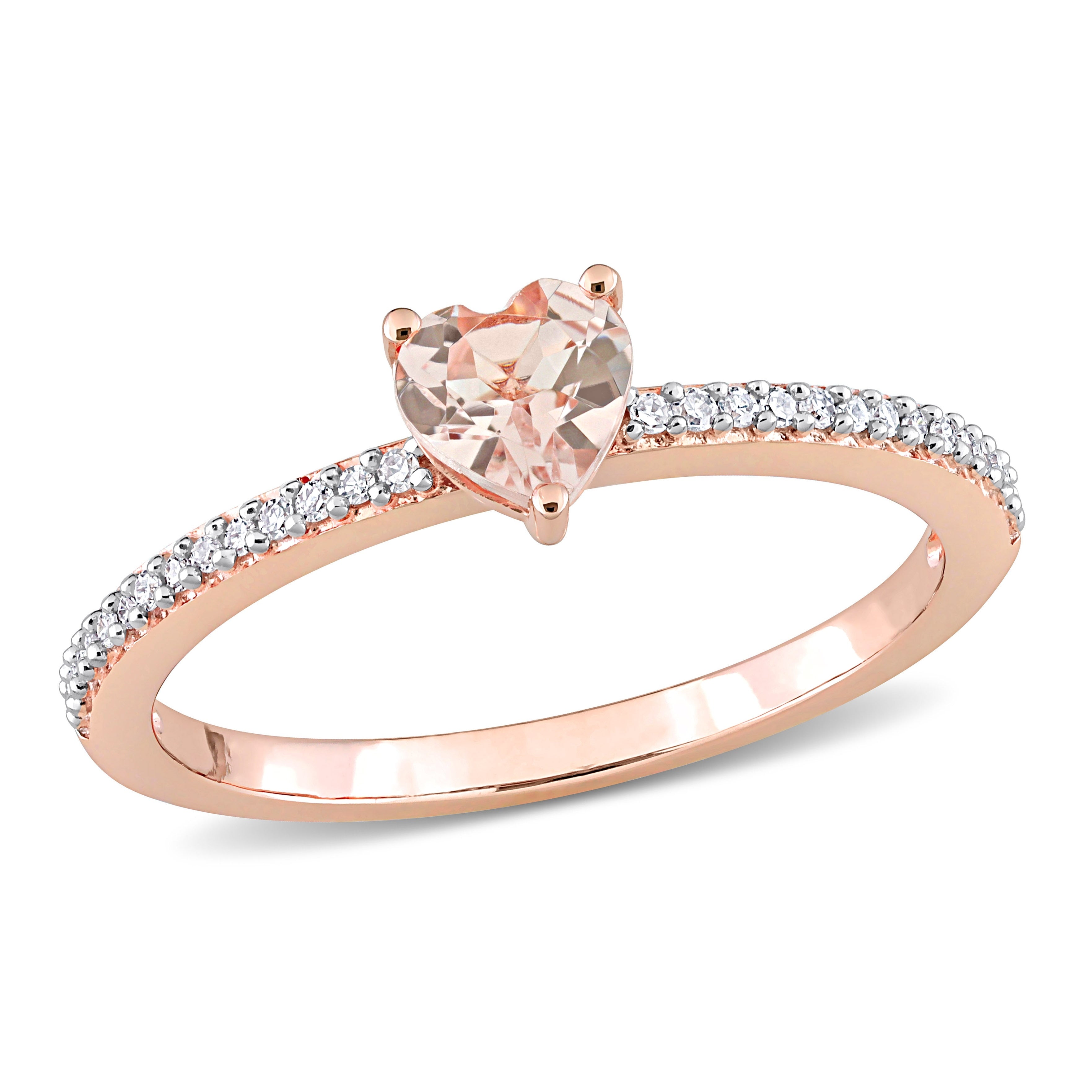 Miadora 10K Rose Gold Heart Cut Morganite And 1 10Ct Tdw Diamond Birthstone Ring