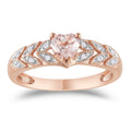 Miadora 10K Rose Gold Heart Cut Morganite And Diamond Accent Leaf Set Anniversary Ring