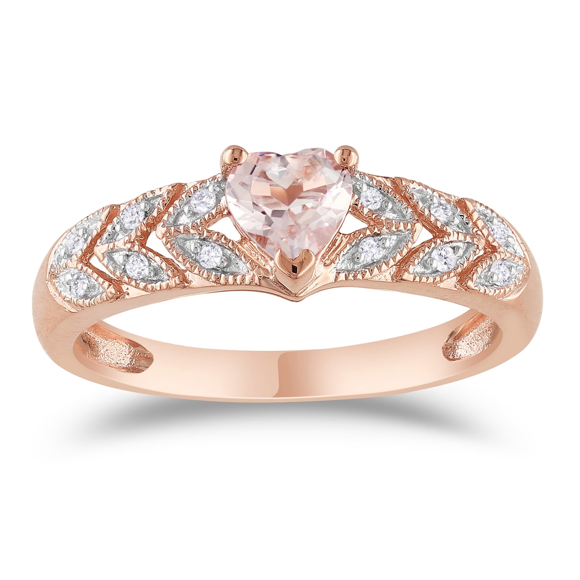 Miadora 10K Rose Gold Heart Cut Morganite And Diamond Accent Leaf Set Anniversary Ring
