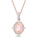 Miadora 10K Rose Gold Morganite White Sapphire Diamond Vintage Halo Necklace