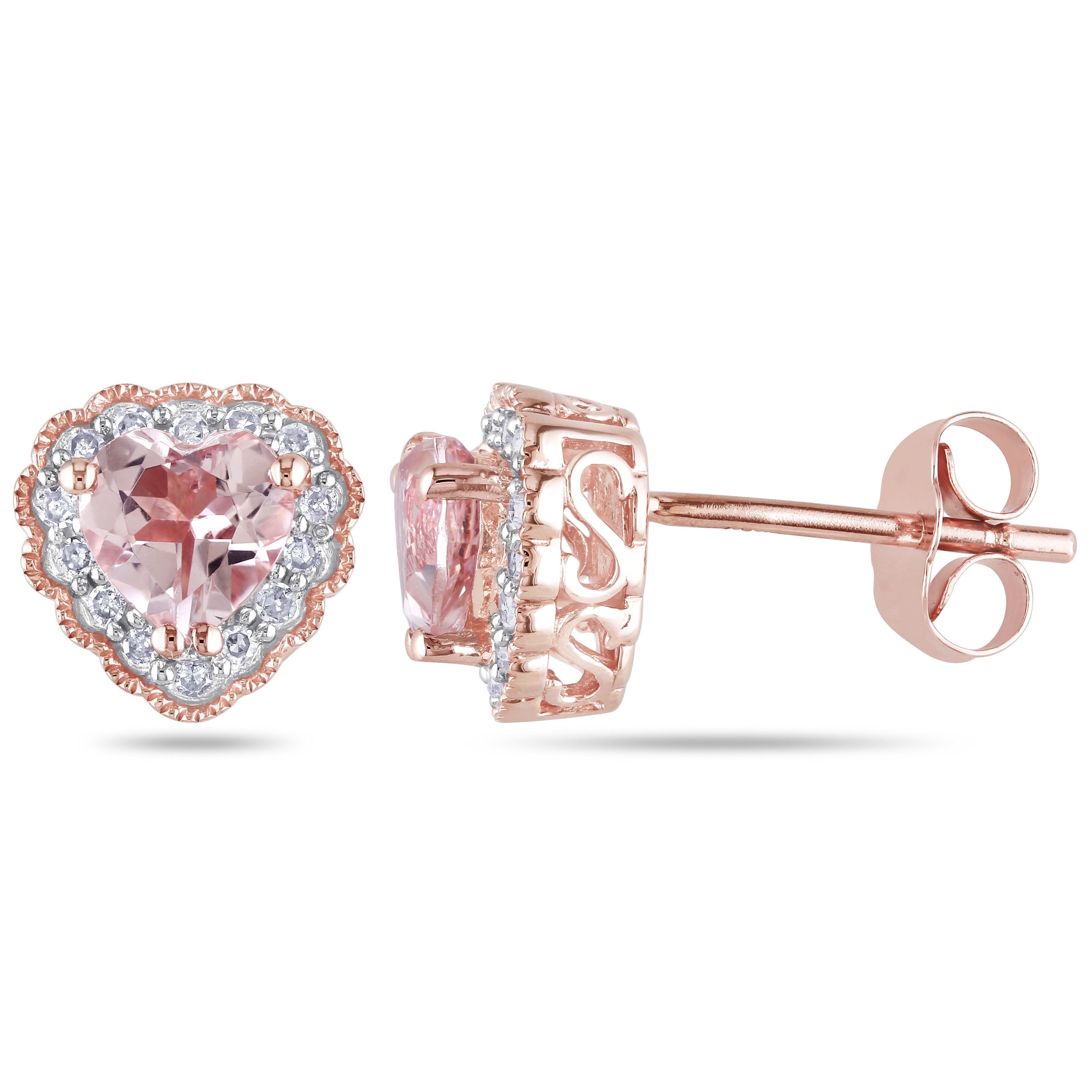 Miadora 10K Rose Gold Morganite And 1 10Ct Tdw Diamond Earrings Heart H I I2 I3