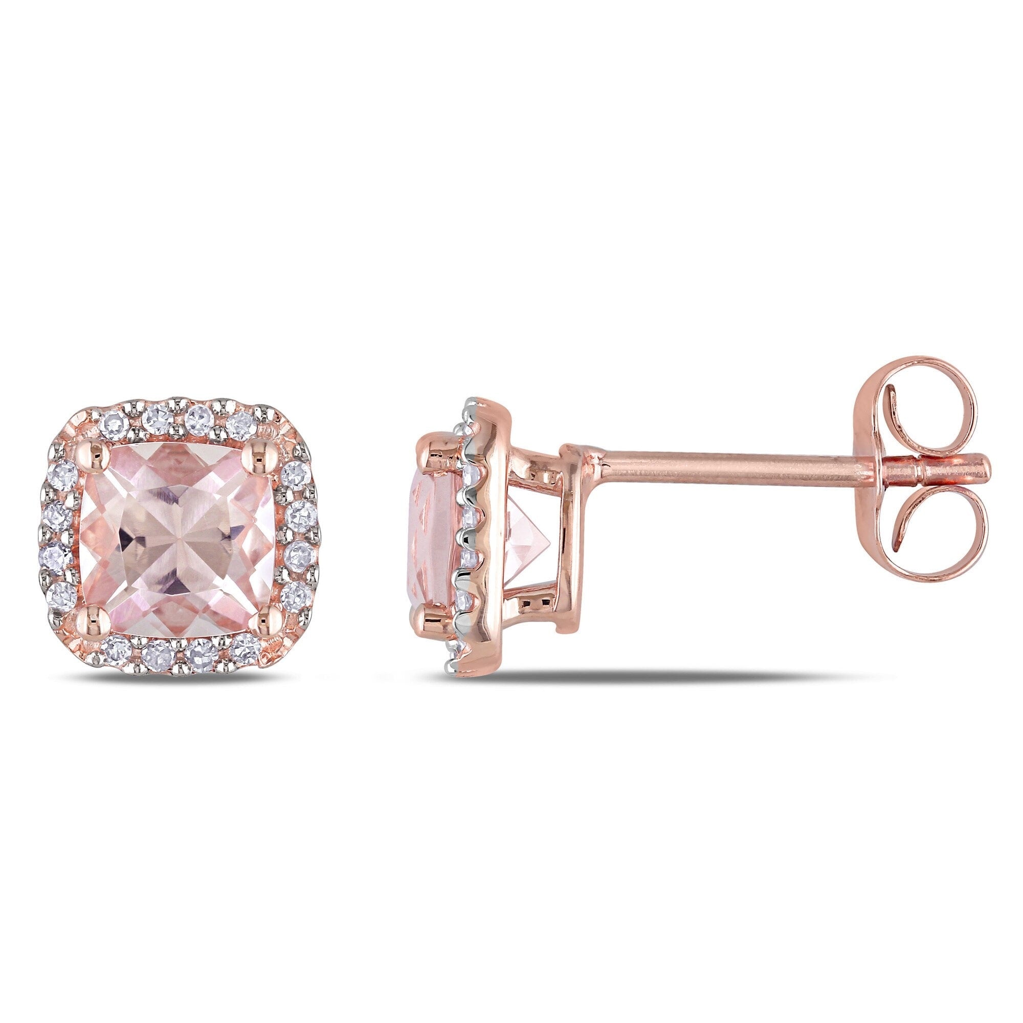 Miadora 10K Rose Gold Morganite And 1 10Ct Tdw Diamond Stud Earrings