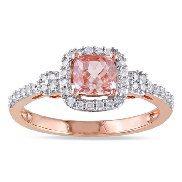 Miadora 10K Rose Gold Morganite And 1 5Ct Tdw Diamond Halo Ring