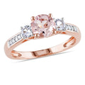 Miadora 10K Rose Gold Morganite And Created White Sapphire Diamond Accent 3 Stone Engagement Ring