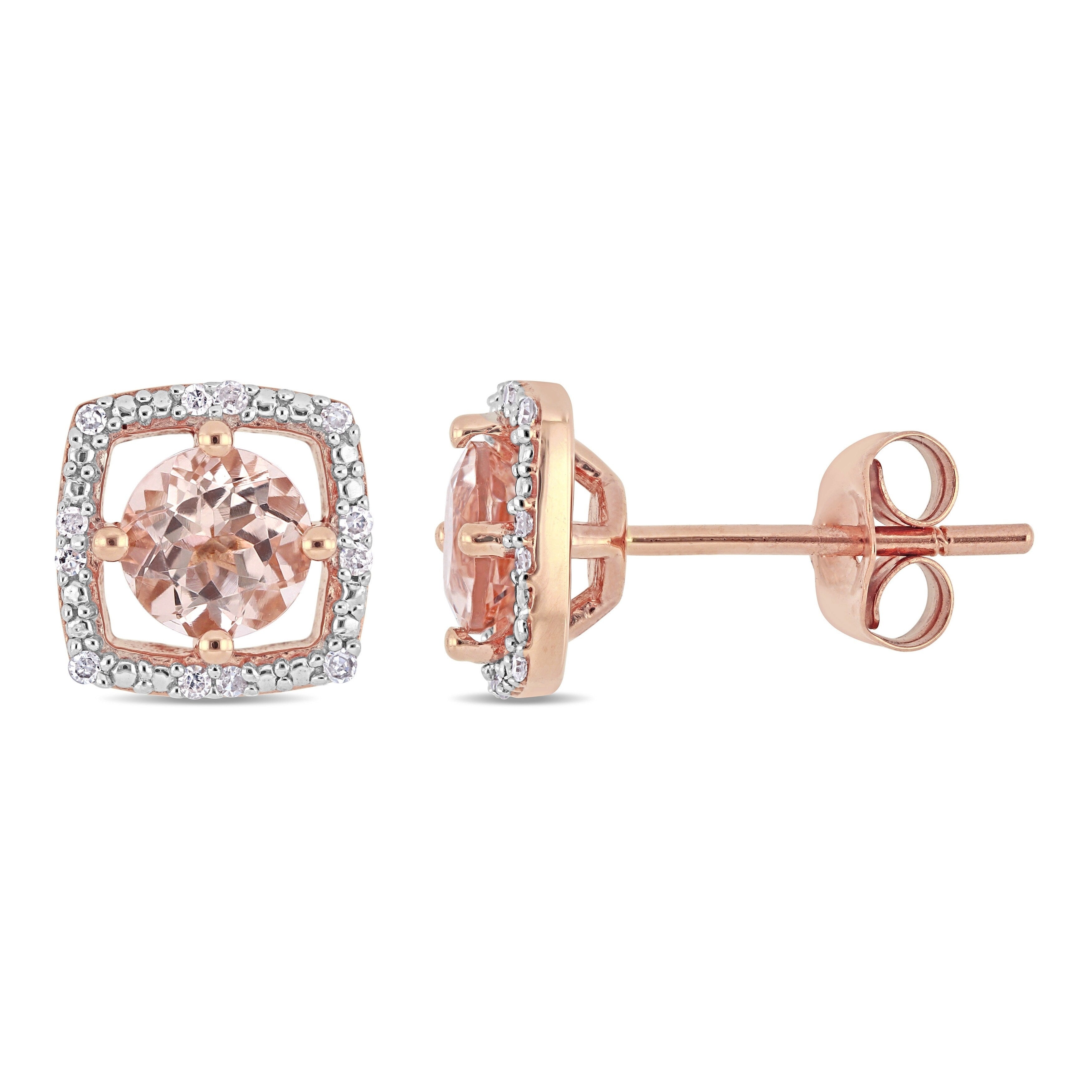 Miadora 10K Rose Gold Morganite And Diamond Accent Floating Square Halo Stud Earrings