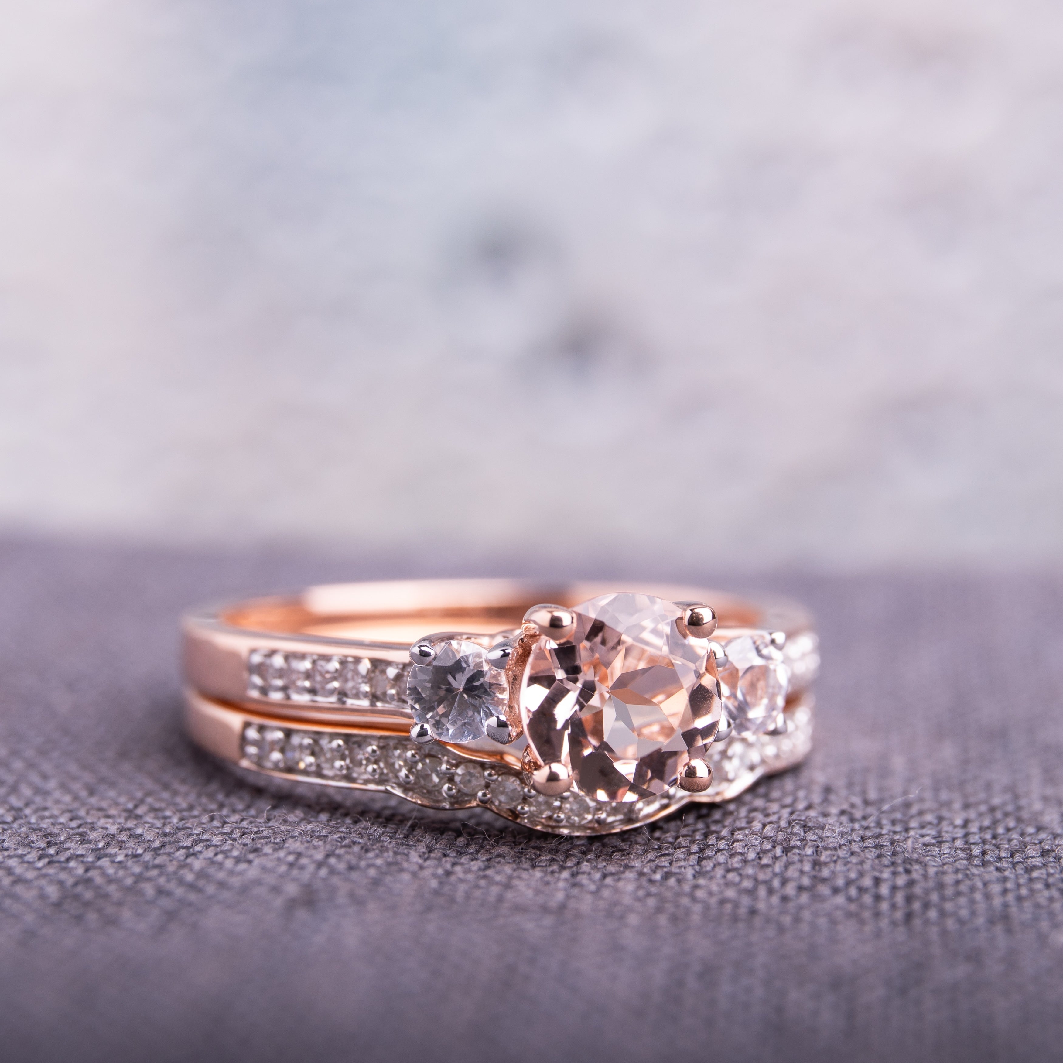 Miadora Signature Collection 10K Rose Gold Morganite Created White Sapphire And 1 6Ct Tdw Diamond Bridal Set Pink