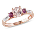 Miadora 10K Rose Gold Morganite Tourmaline And Diamond 3 Stone Ring
