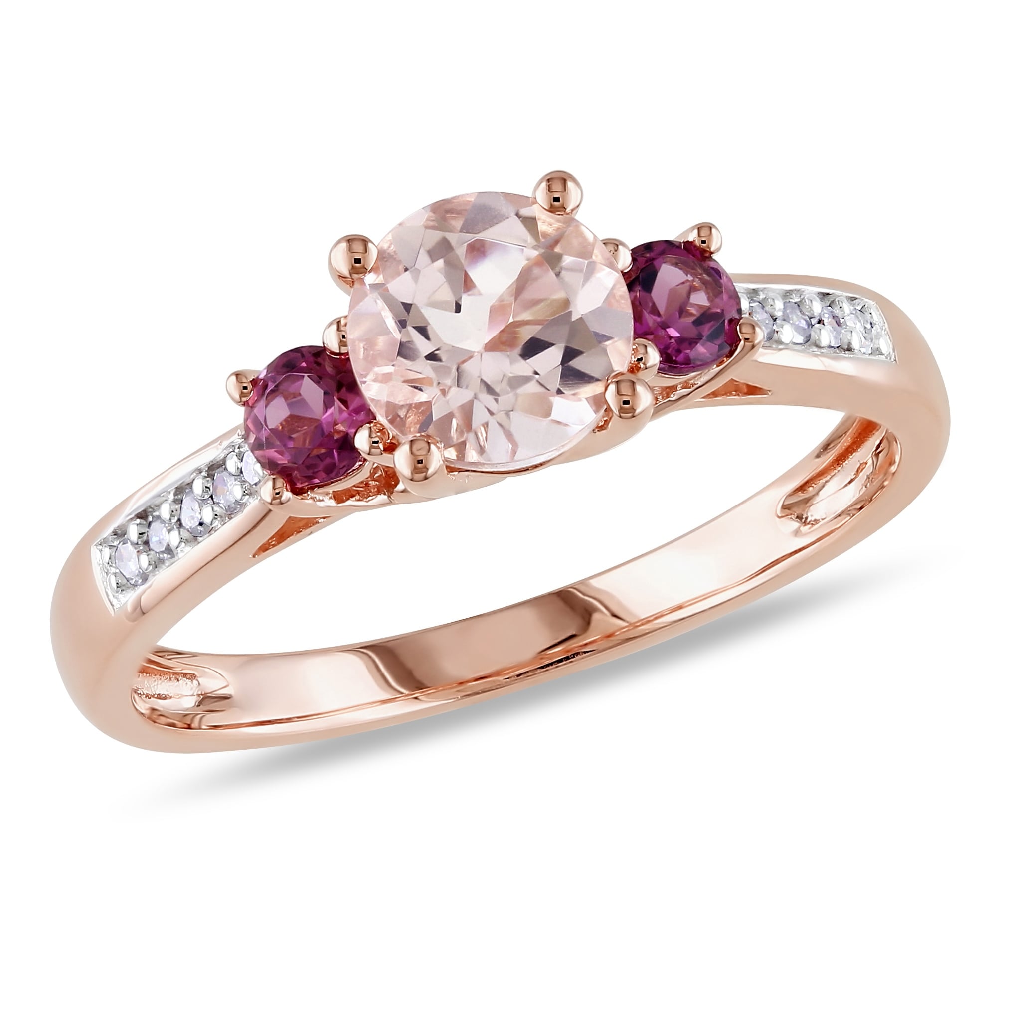 Miadora 10K Rose Gold Morganite Tourmaline And Diamond 3 Stone Ring