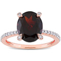 Miadora 10K Rose Gold Oval Cut Garnet And 1 10Ct Tdw Diamond Solitaire Ring
