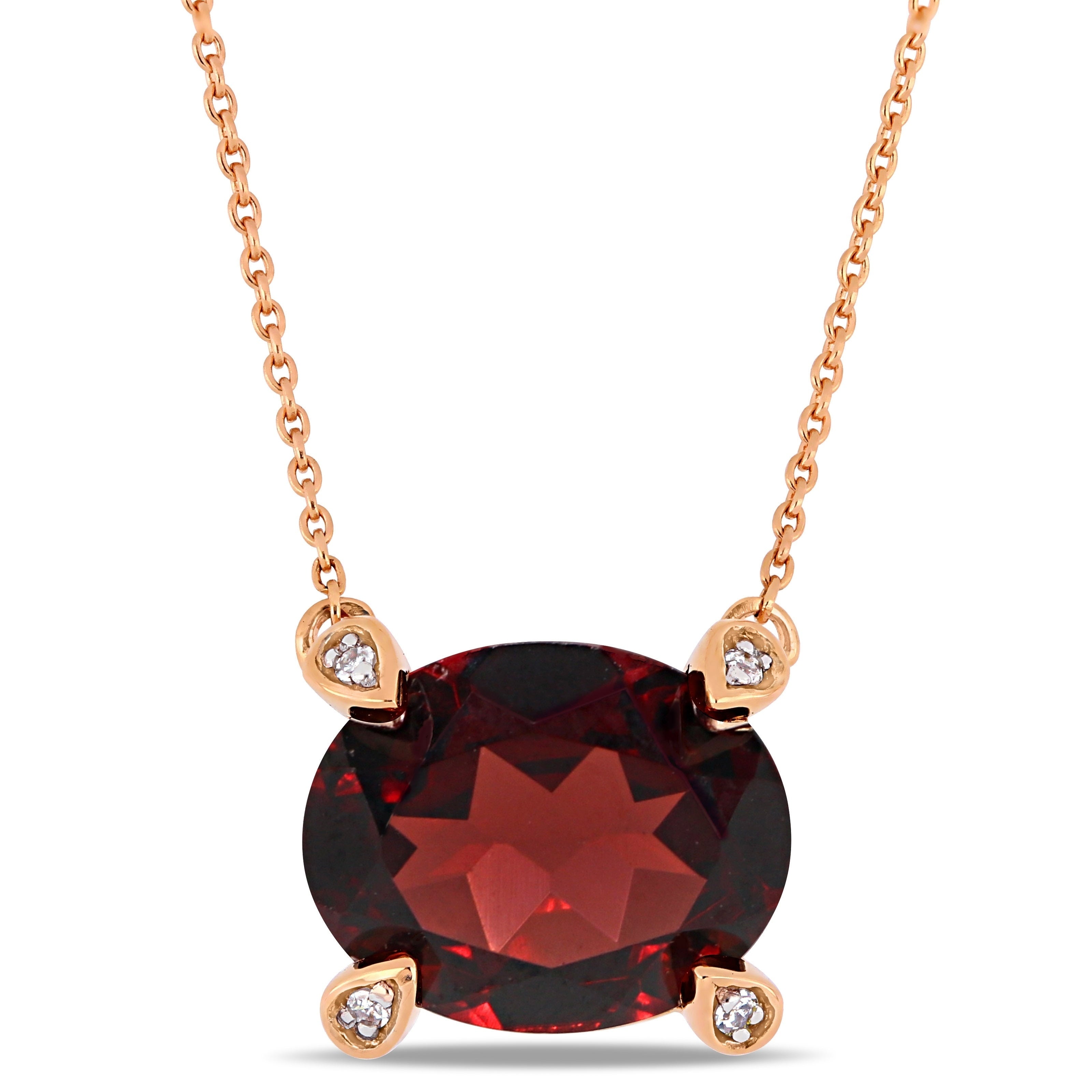 Miadora 10K Rose Gold Oval Cut Garnet And Diamond Accent Solitaire Station Necklace