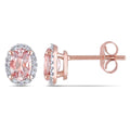 Miadora 10K Rose Gold Oval Cut Morganite And 1 10Ct Tdw Diamond Halo Earrings